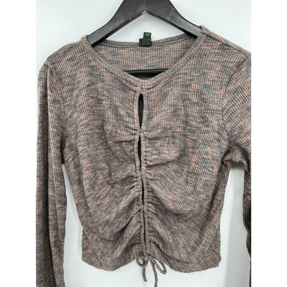 NWT Wild fable Women's Blouse‎ Cozy Knit Long Sleeve Front Lace-Up Brown Size M - Picture 3 of 10